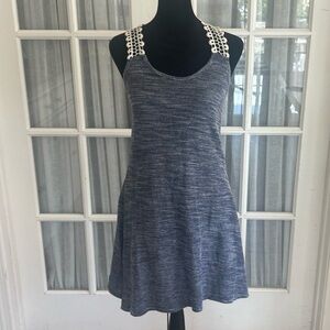 Pacific Beach Blue Knit, Lace Back, Sleeveless A-Line Dress, Size S